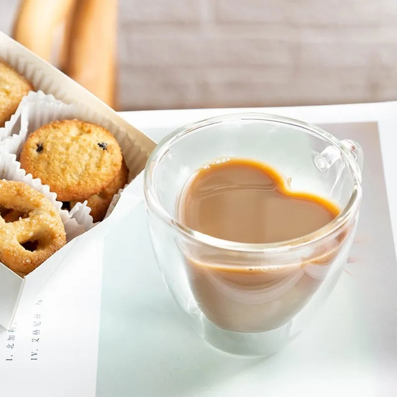 Heart-Shaped Double Glass Mug