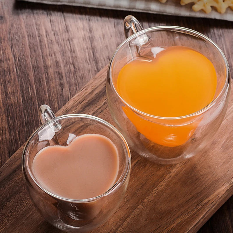 Heart-Shaped Double Glass Mug