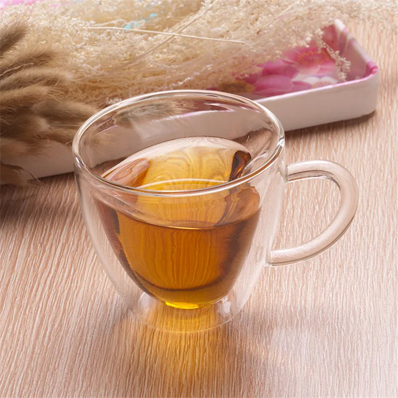 Heart-Shaped Double Glass Mug