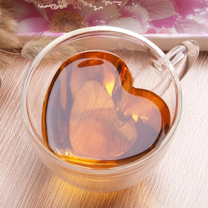 Heart-Shaped Double Glass Mug