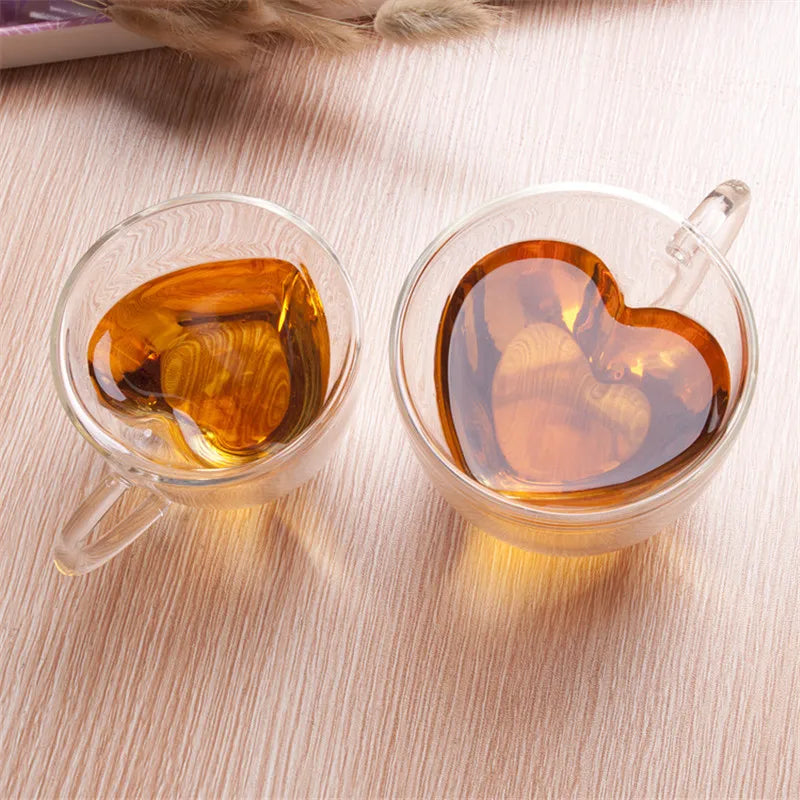 Heart-Shaped Double Glass Mug